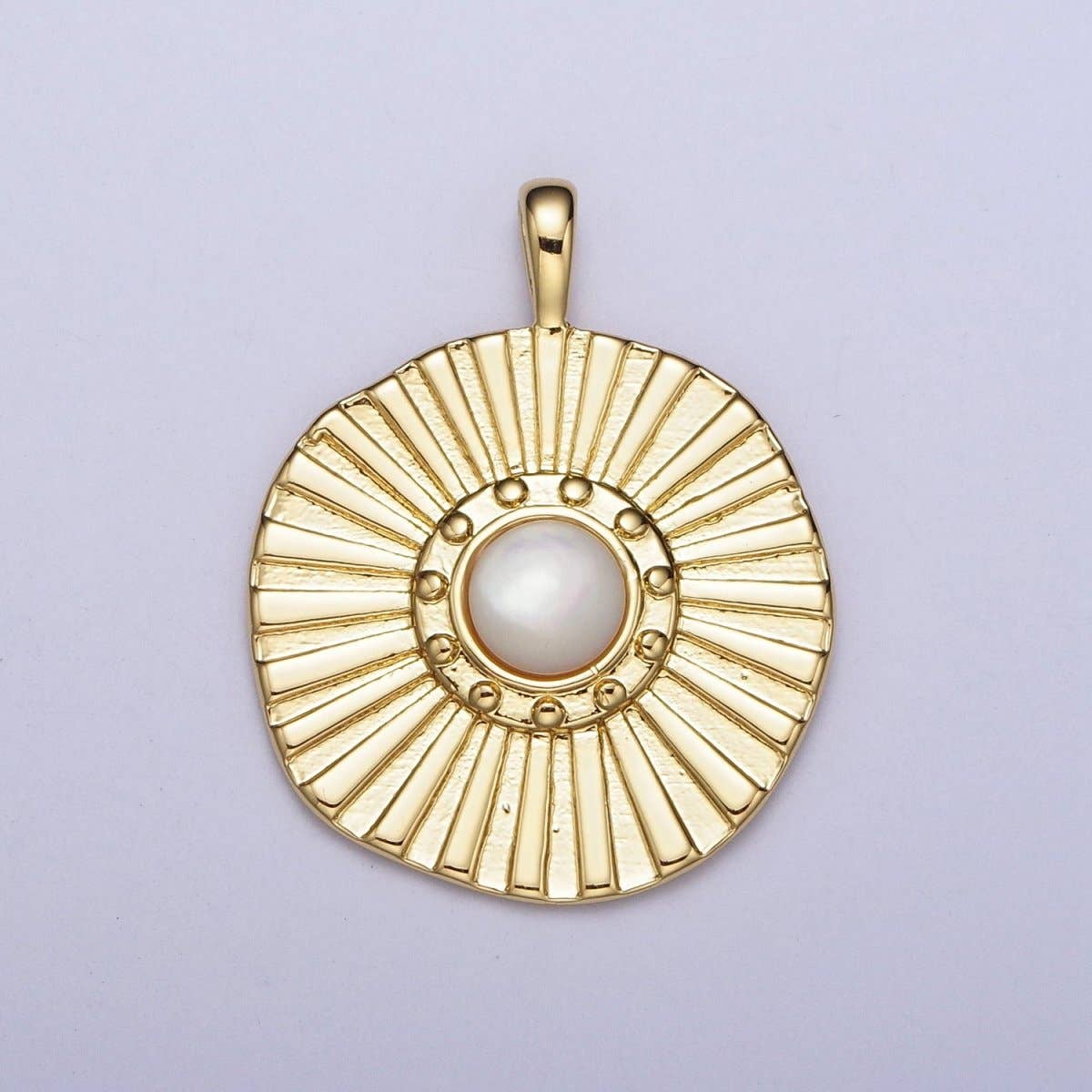 Sun Beam White Pearl Round Textured Pendant Charm