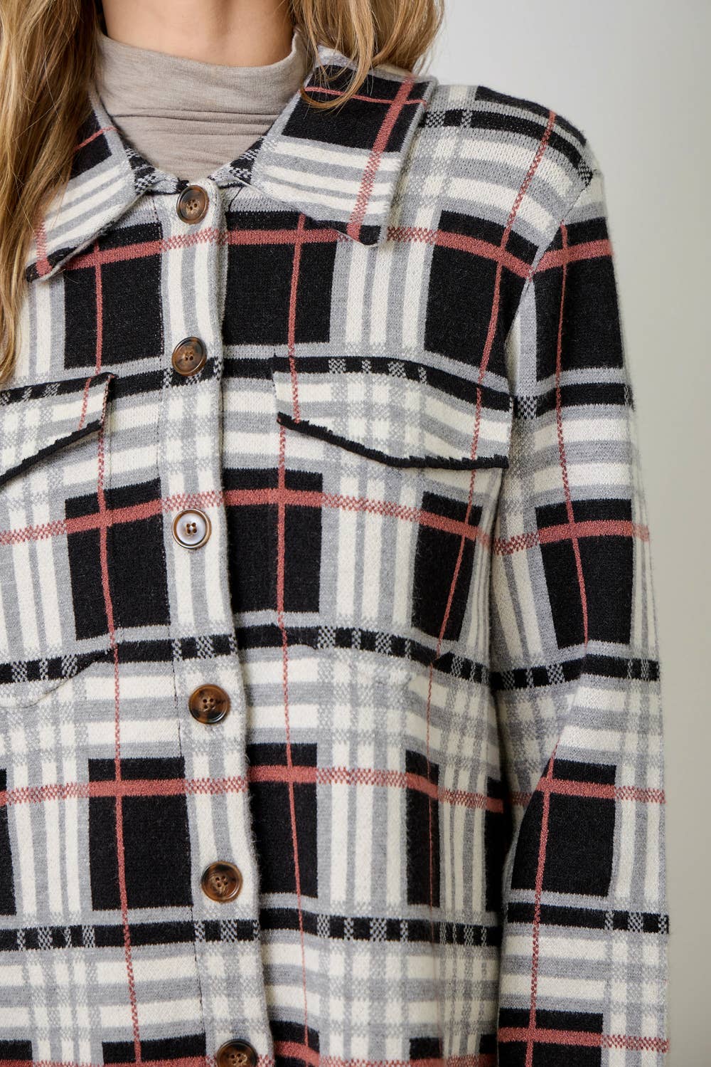60843 Check Patterned Sweater Jacket
