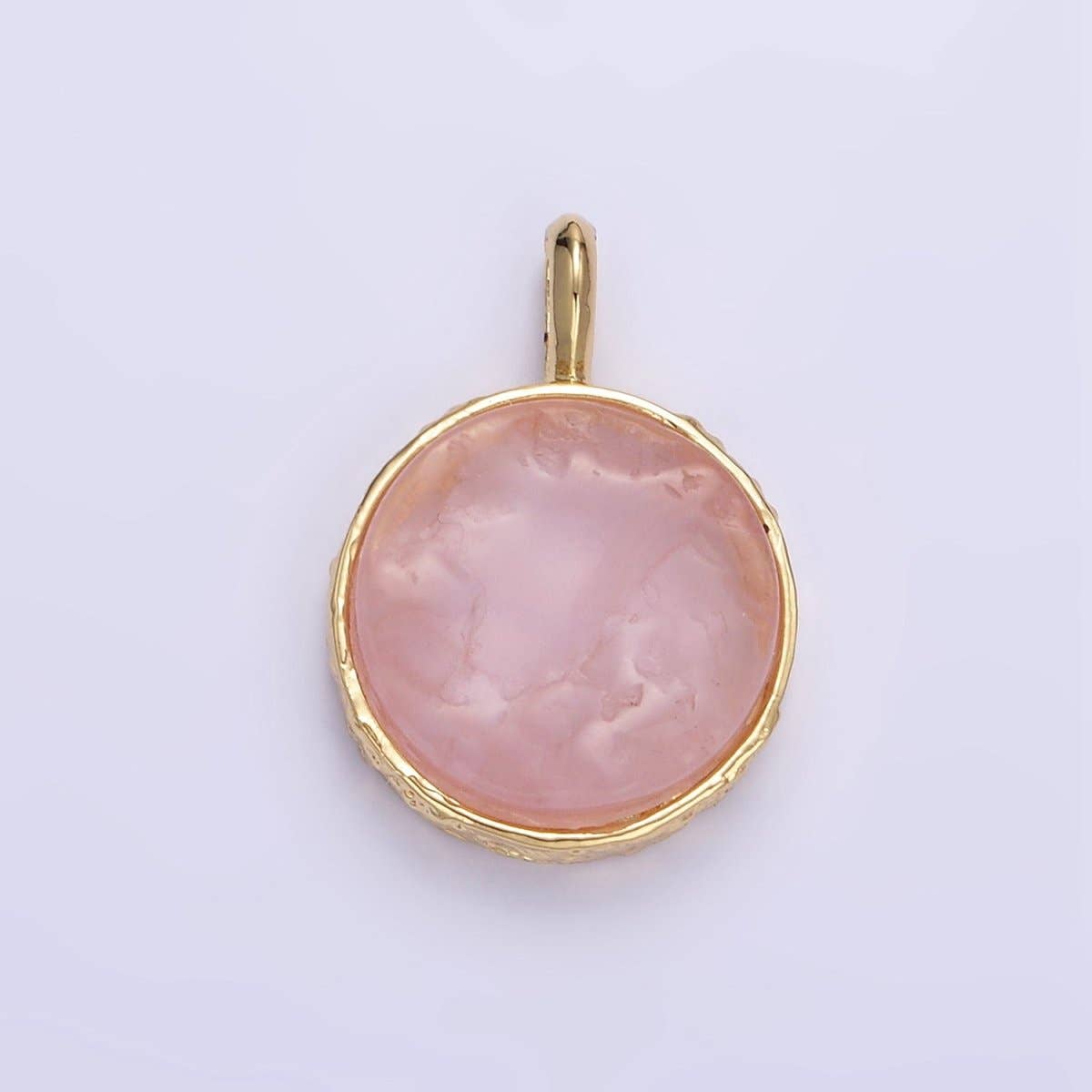 14K Gold Filled Rose Quartz Gemstone Hammered Bezel Pendant | I653 I654