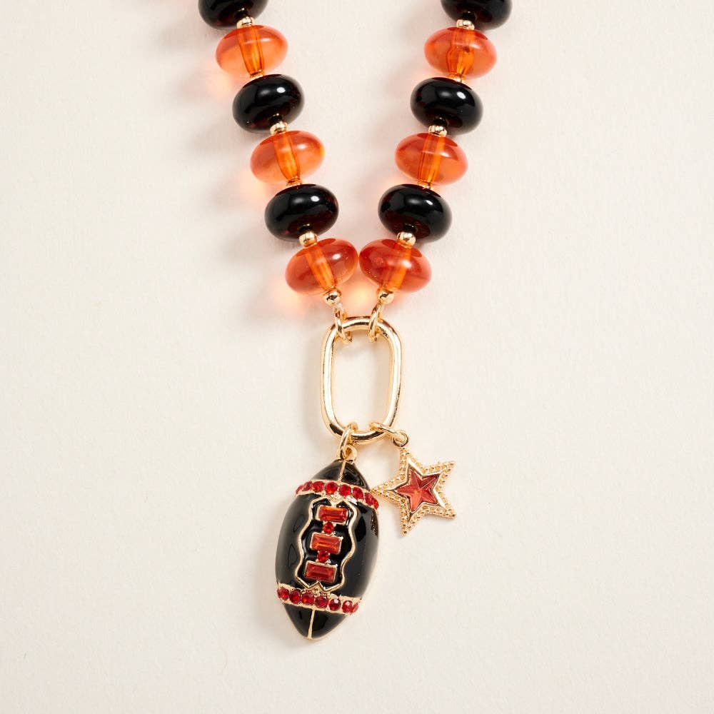 Football Star Stone Pendant Bead Necklace