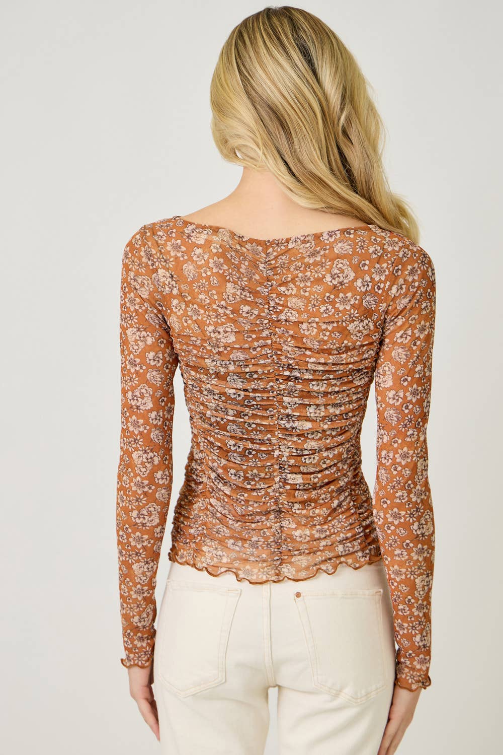 Lettuce Hem Mesh Print Top