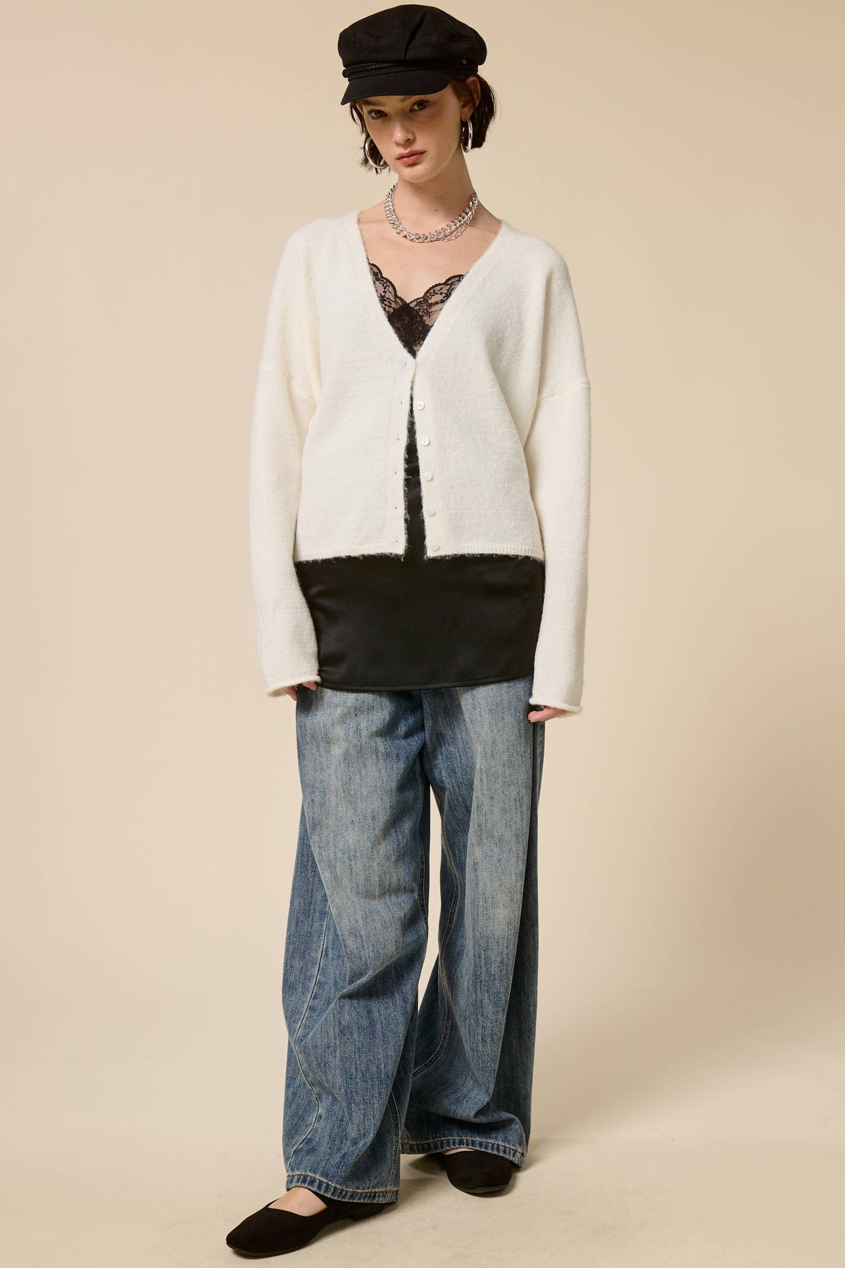 V neck Batwing Sleeve Button Up Cardigan