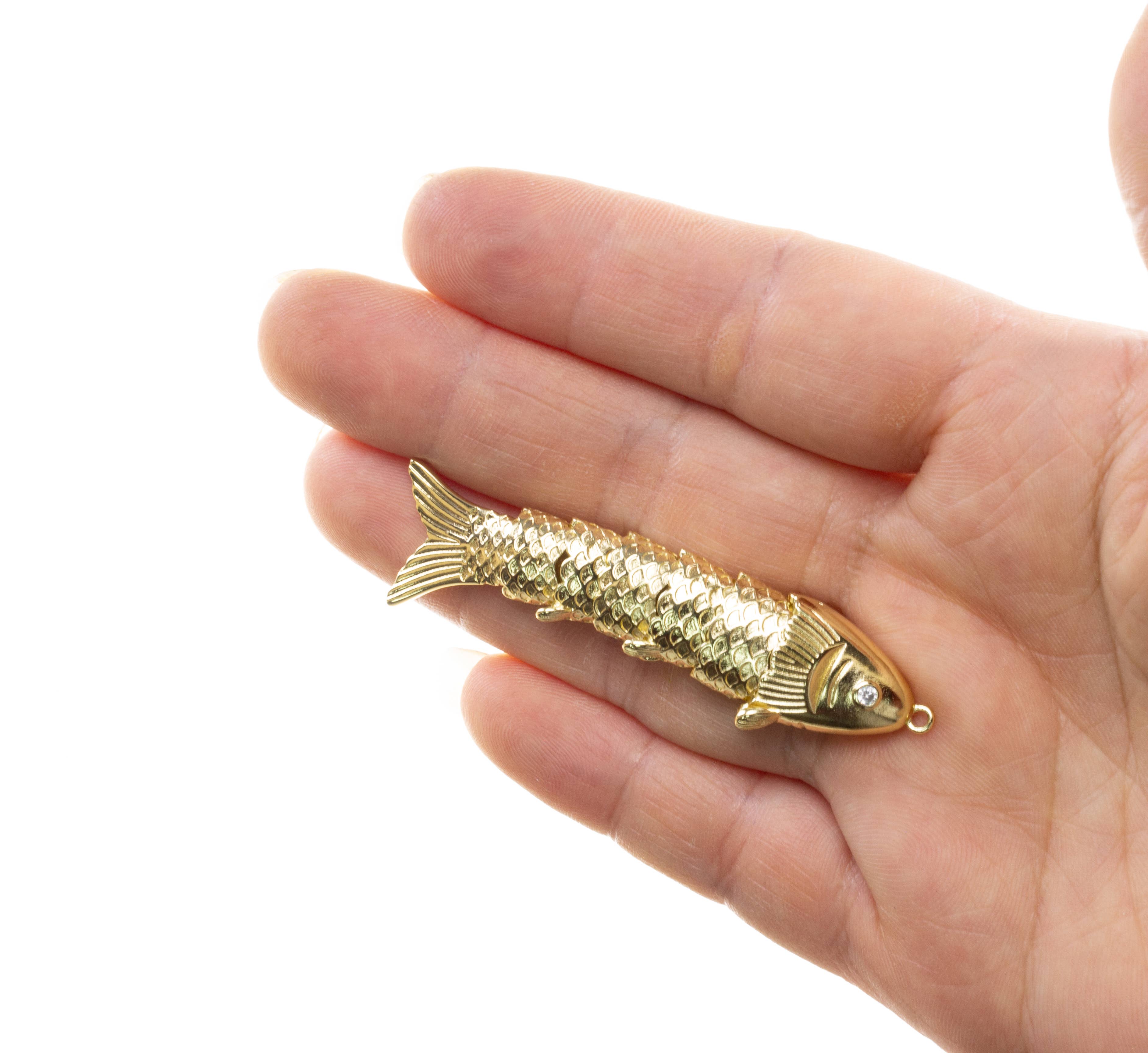 Gold Twirling Large Fish Charm with CZ For Jewelry