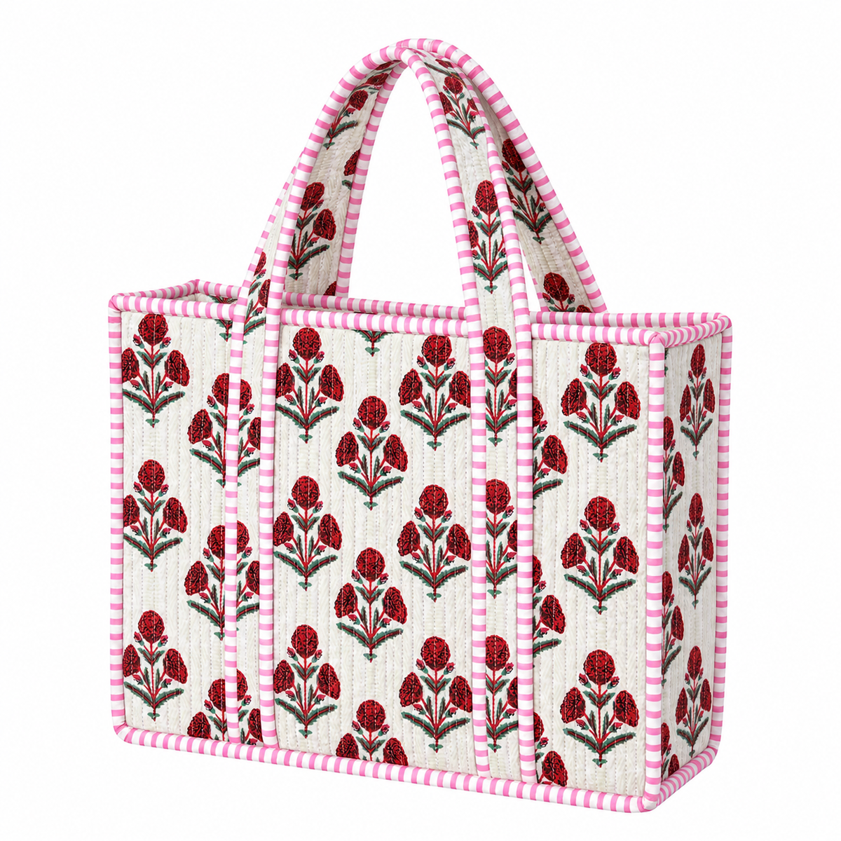 Red Floral Quilted Bag Print