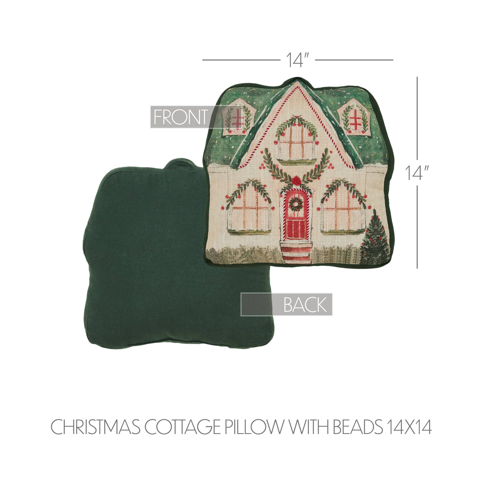 Christmas Cottage Pillow with Beads 14x14