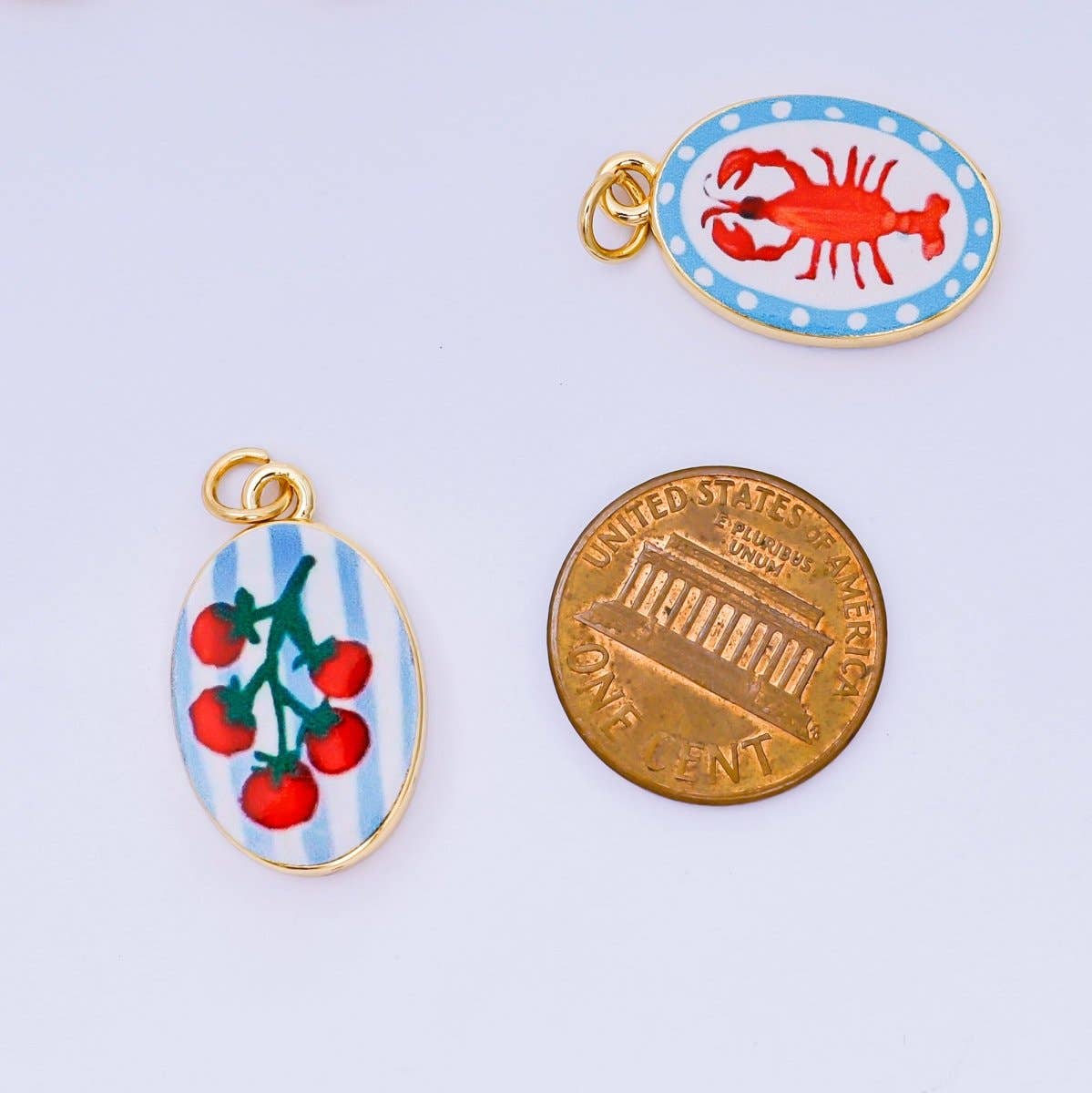 24K Gold Filled Enamel Art Oval Spring Charm in Flower, Butterfly, & Nature
