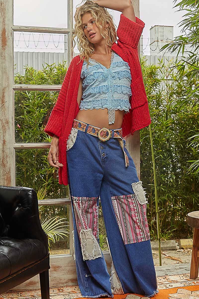 Long Sleeve Pockets Solid Chenille Sweater Cardigan