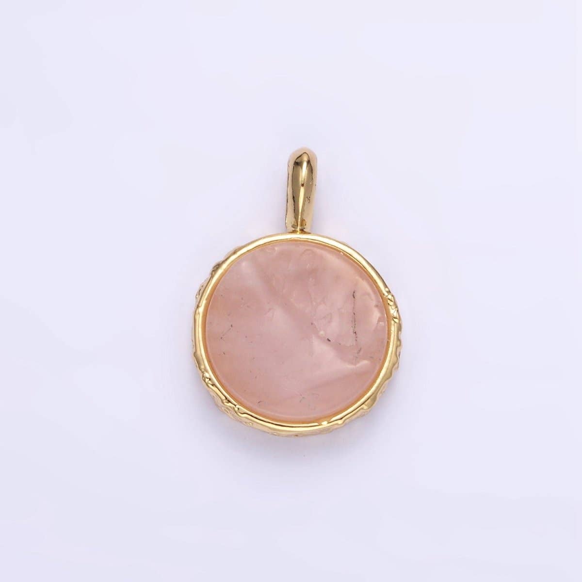14K Gold Filled Rose Quartz Gemstone Hammered Bezel Pendant | I653 I654
