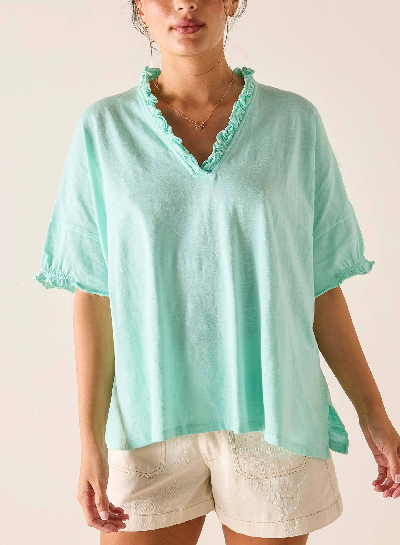 Amelia Ruffle Tee - Pale Mint