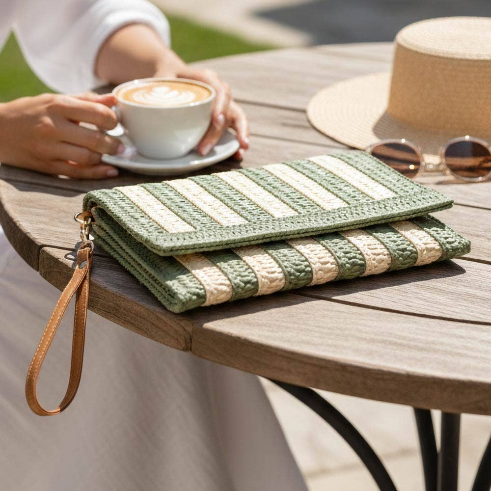 Striped Woven Foldover Wristlet Clutch Crossbody Bag