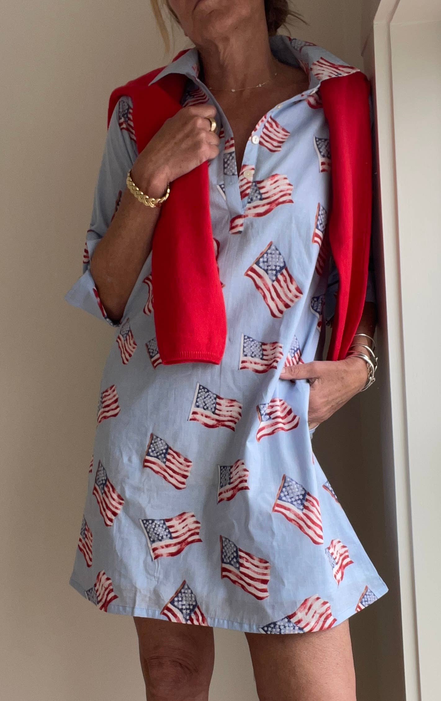 Sconset 3/4 Sleeve Flag dress in blue