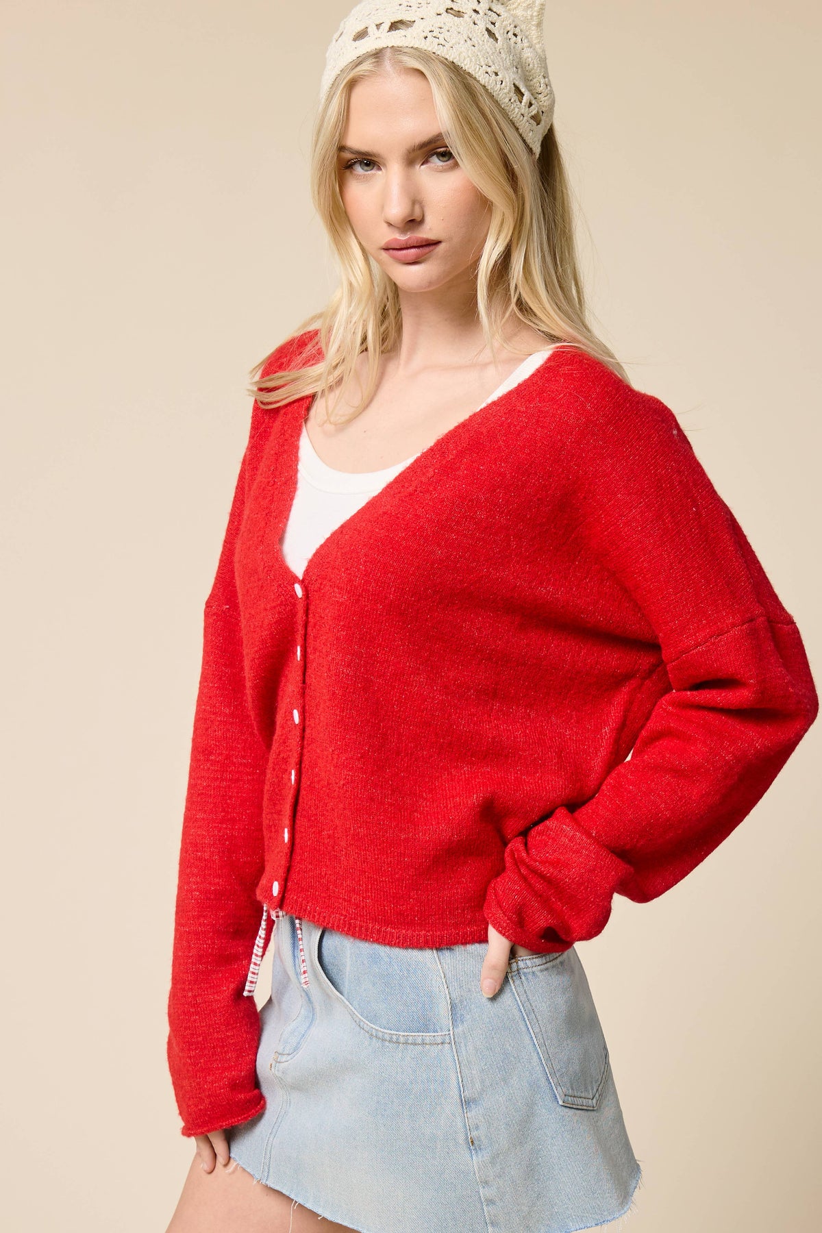 V neck Batwing Sleeve Button Up Cardigan