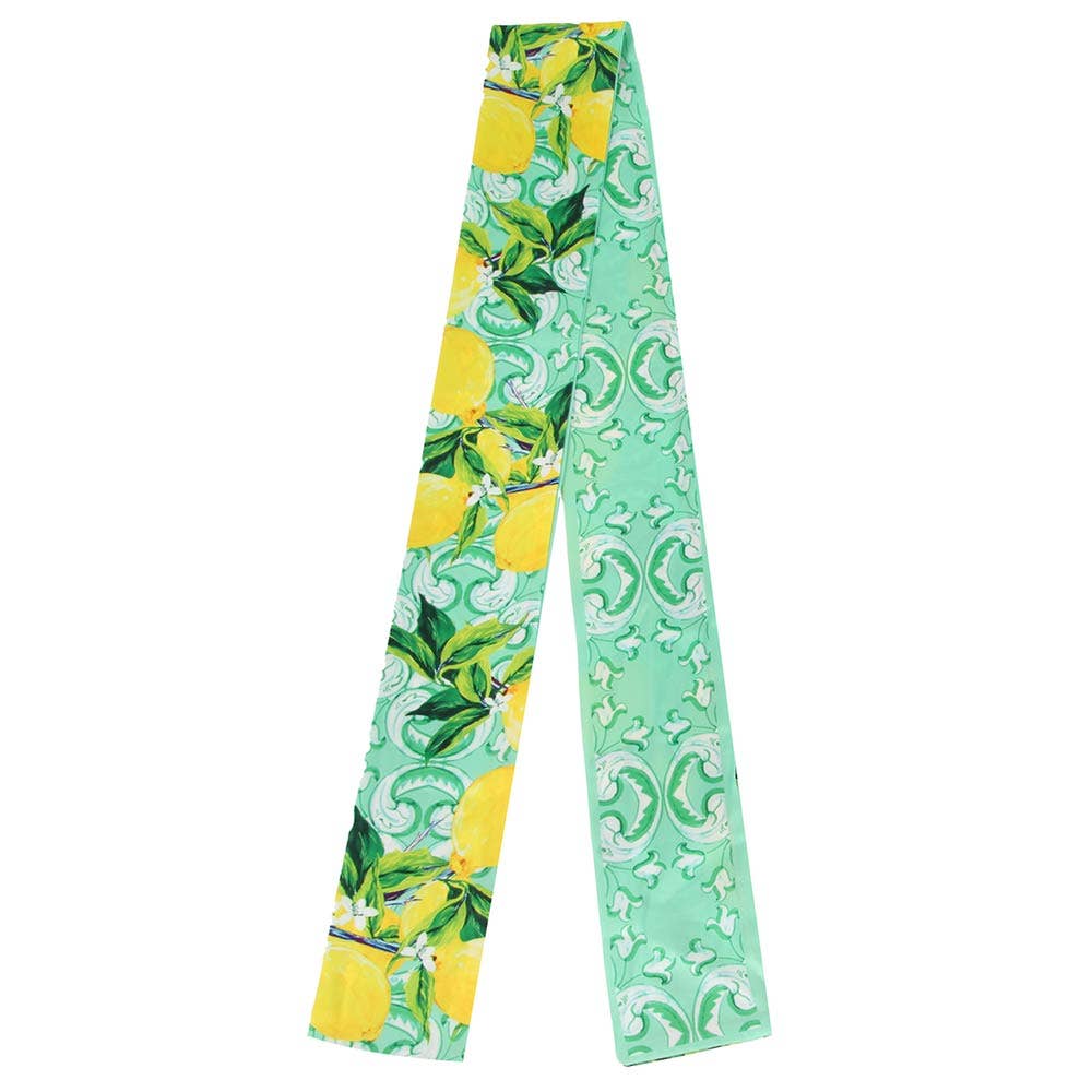 Lemon and Scroll Pattern Twilly Skinny Scarf