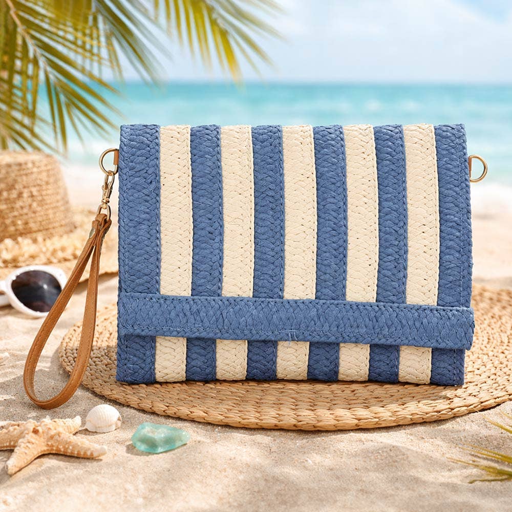 Striped Woven Foldover Wristlet Clutch Crossbody Bag