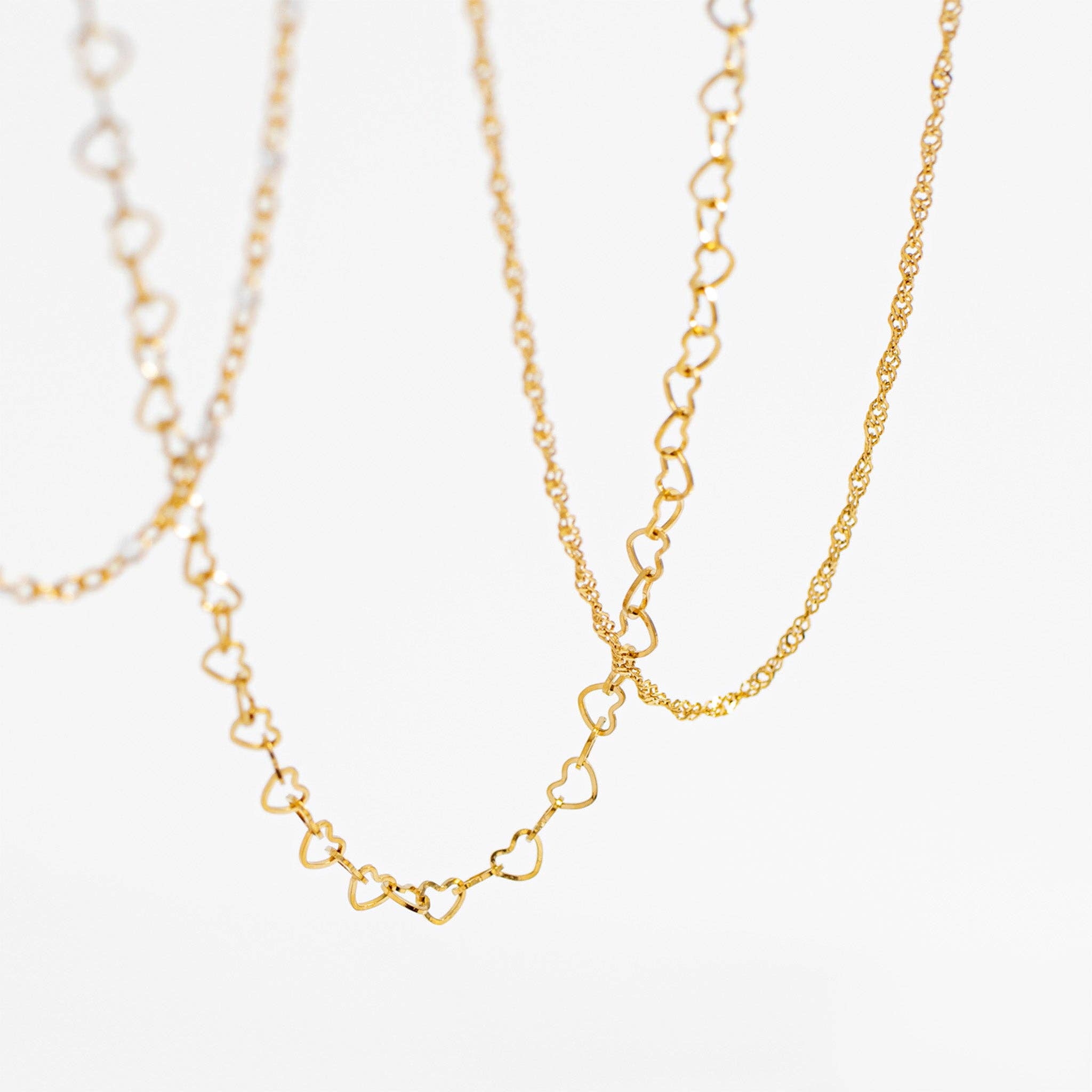 18K Gold PVD Stainless Steel Linked Heart Chain Necklace