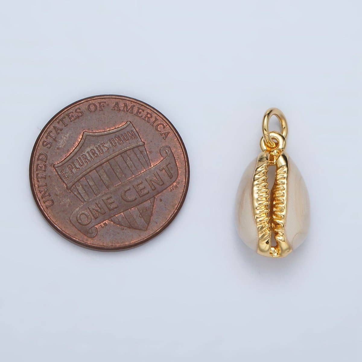 24K Gold Filled White Enamel Cowrie Shell Clam Charm | M-832