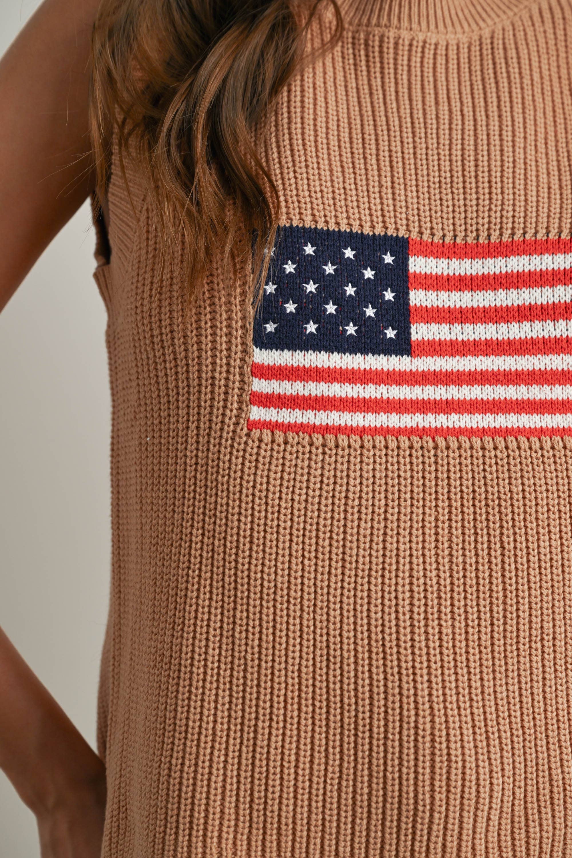 Flag Print Knitted Sleeveless Sweater - BMW7749