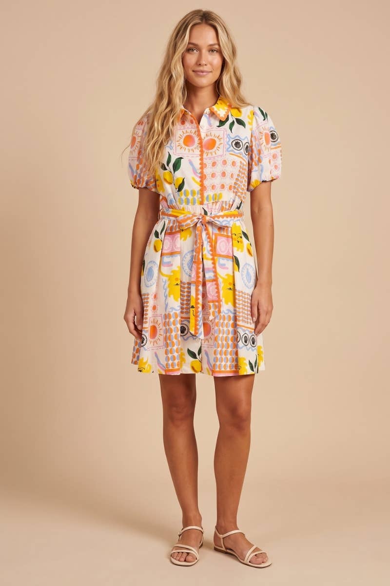 MULTI COLOR PATTERN BUTTON DOWN DRESS