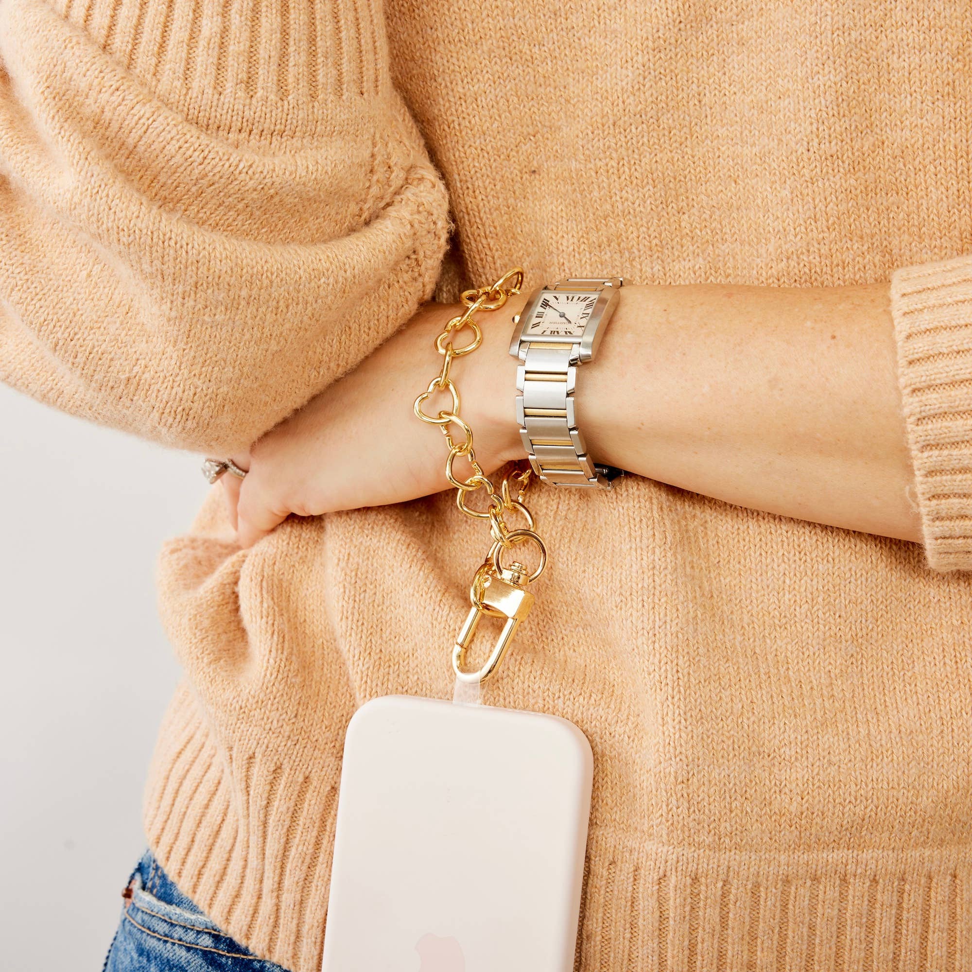 Phone Charm - Gold Heart Chain Phone Wristlet
