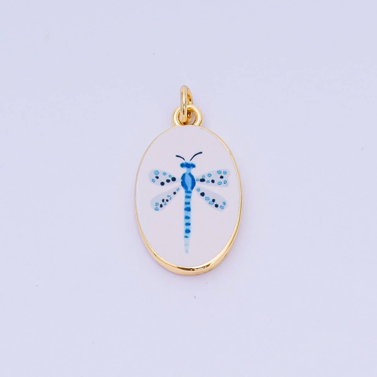 24K Gold Filled Enamel Art Oval Spring Charm in Flower, Butterfly, & Nature