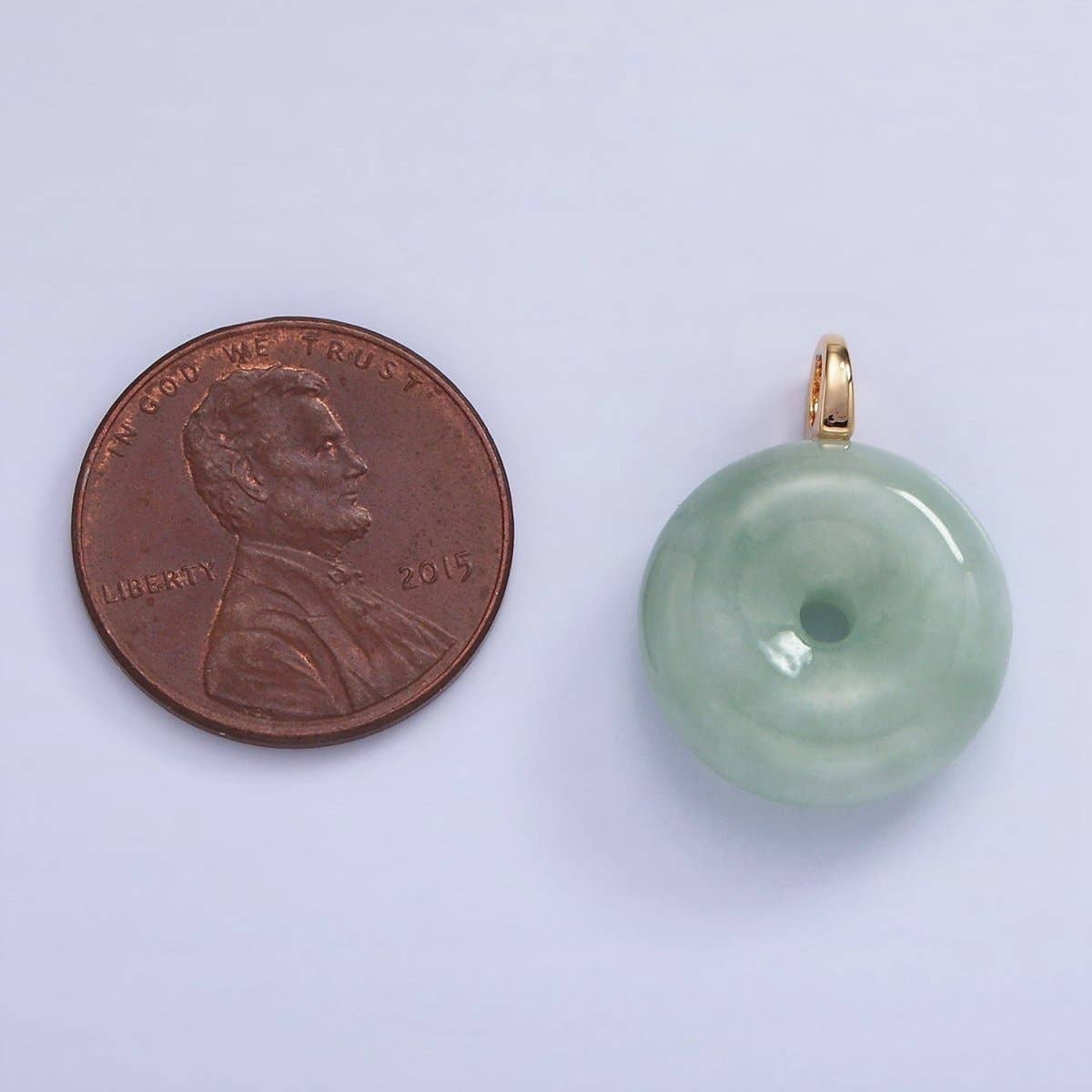 Dainty Jade Donut Round Pendant 14K Gold Filled Bail Good Luck Jewelry AG-708