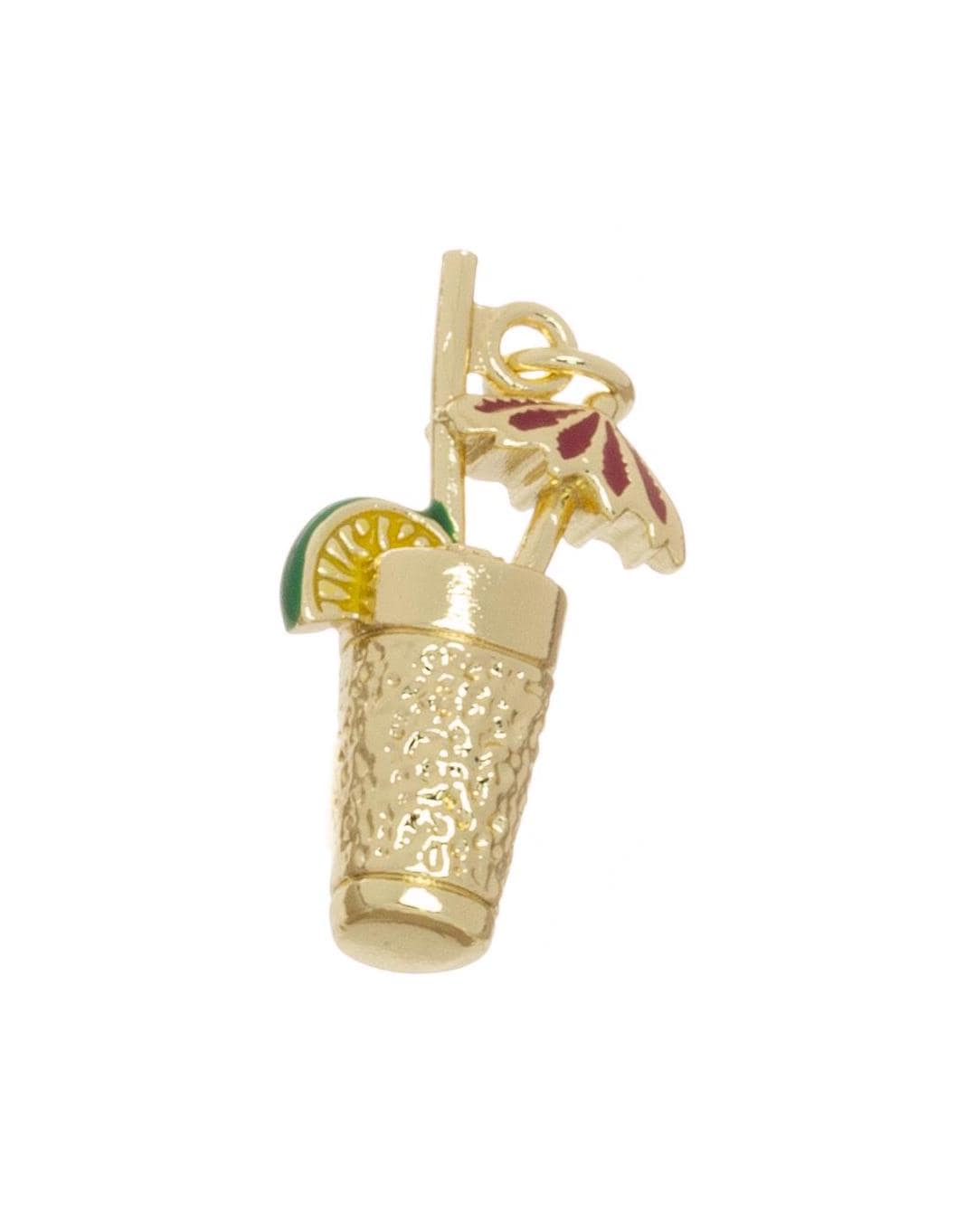 Gold Cocktail Glass Charm with Straw,Lime & Umbrella