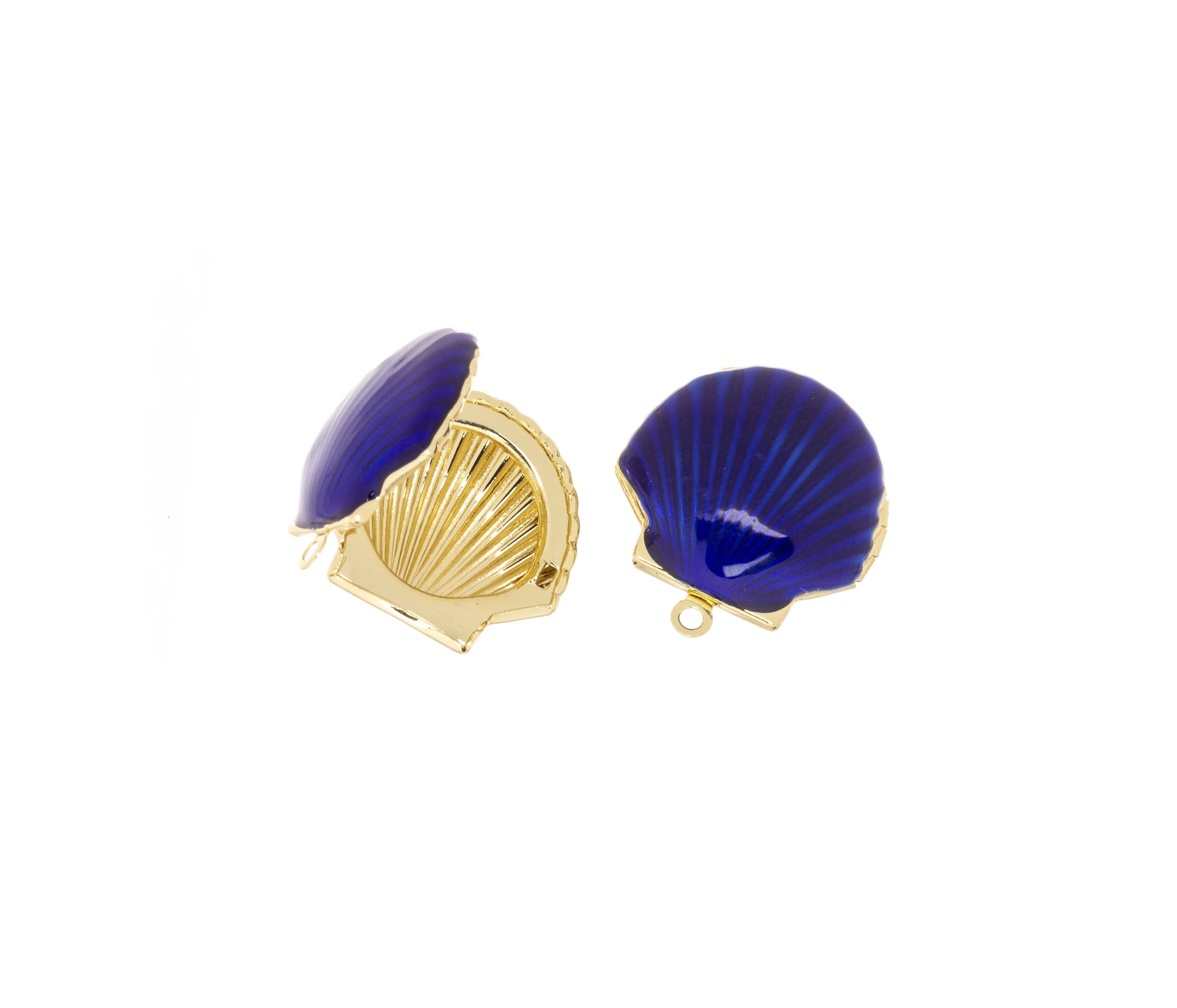 Gold Clam Shell Navy Blue Enamel Locket Pendant CPG526