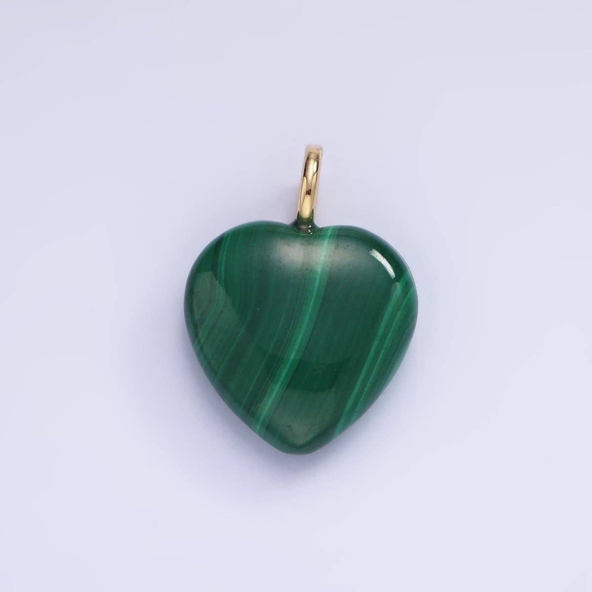14K Gold Filled 20mm Malachite Heart Gemstone Pendant | E352