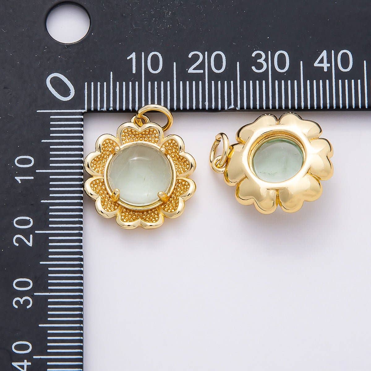 16K Gold Filled 19mm Aquamarine, Citrine Cabochon Gemstone Flower Charm | Charms-00766 Charms-00767