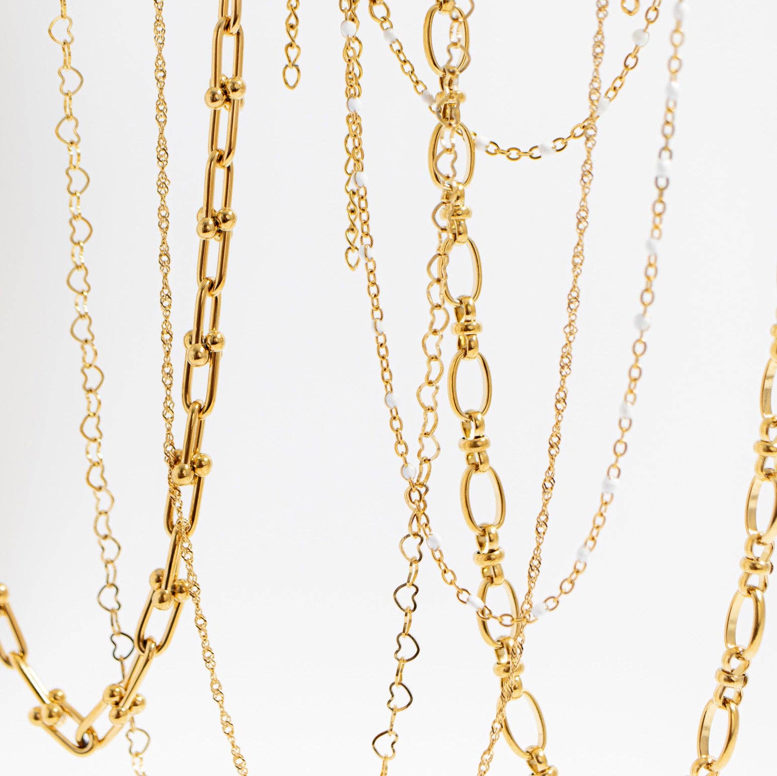 18K Gold PVD Stainless Steel Linked Heart Chain Necklace