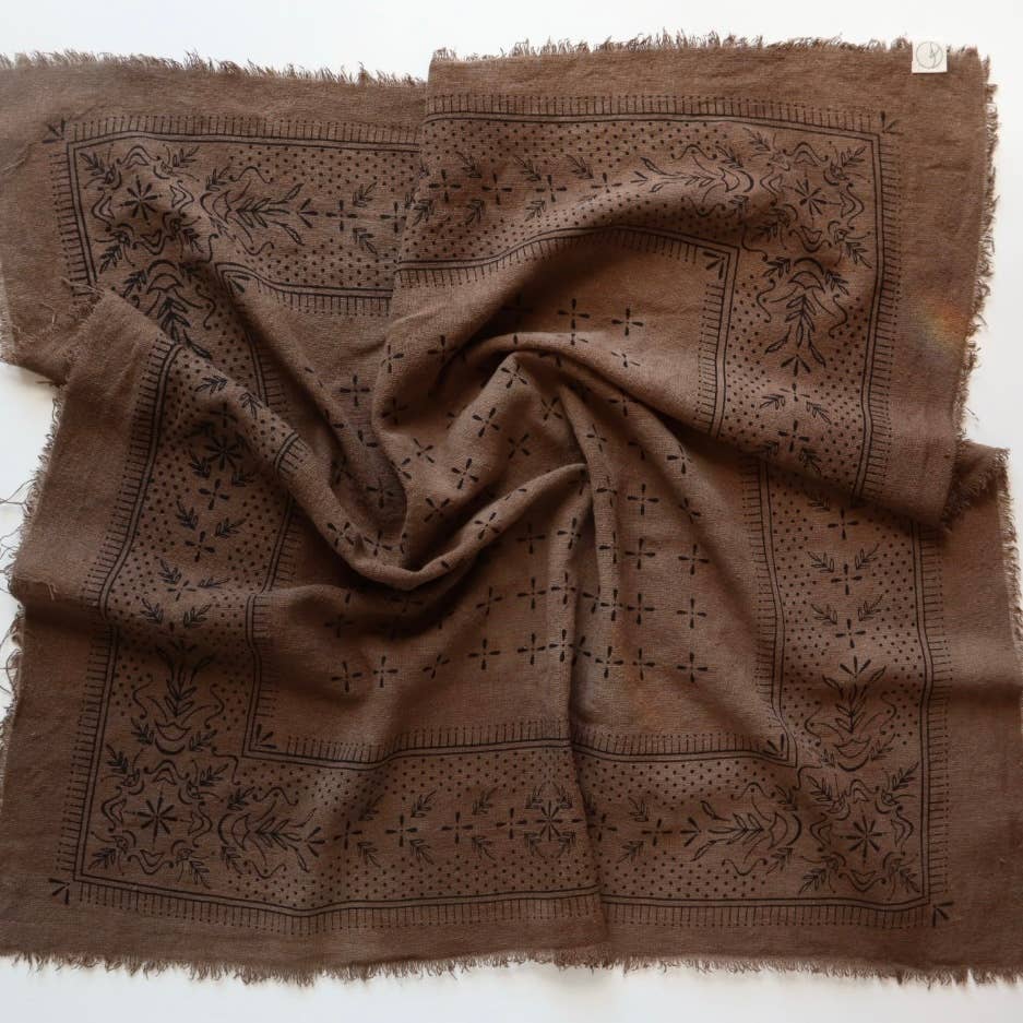 Limited chocolate Classic Print Plant Dyed Bandana-brown ink