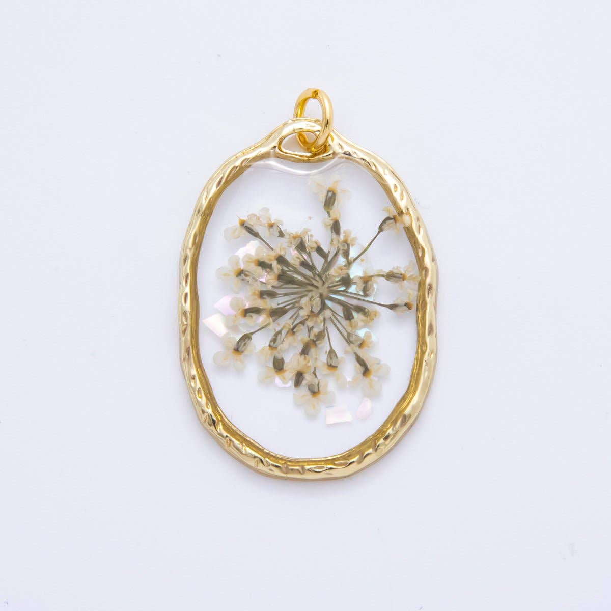 18K Gold Filled 31mm Oval Resin of Wildflower Charm
