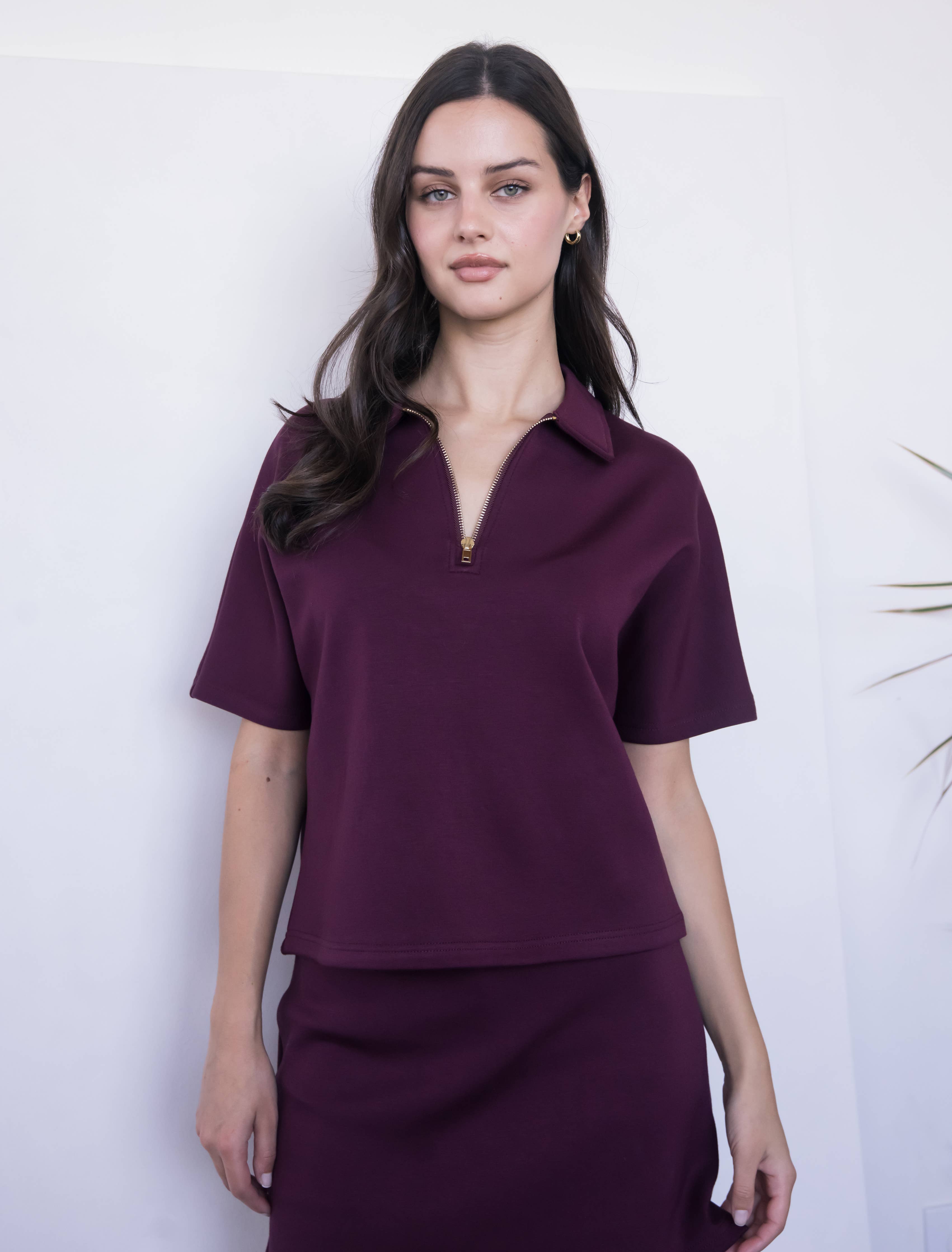 Butter Modal Short Sleeve Quarter Zip Top