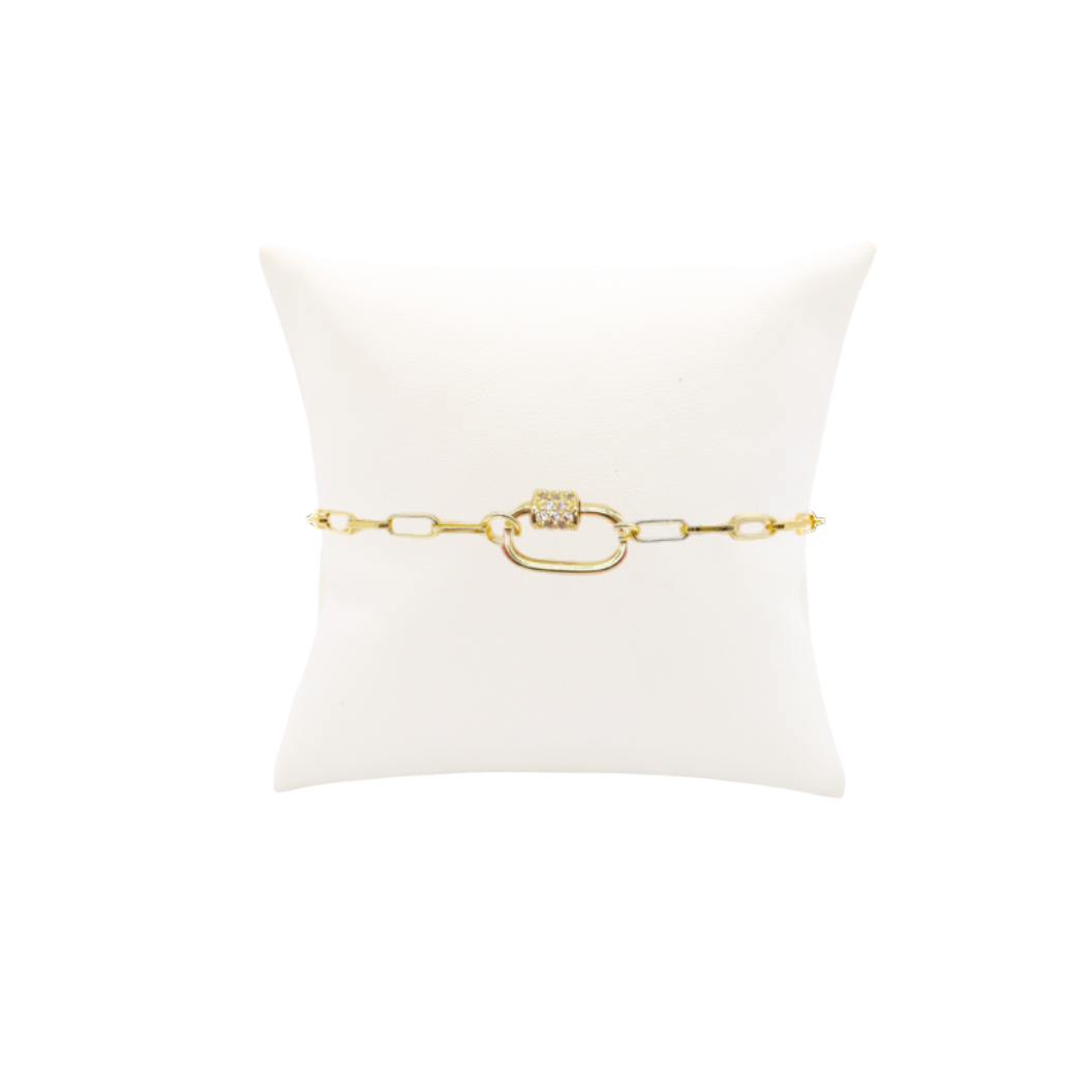 Gold Ashley Paperclip Chain Charm Bracelet with Clear Cubic Zirconia Small Gabi Carabiner