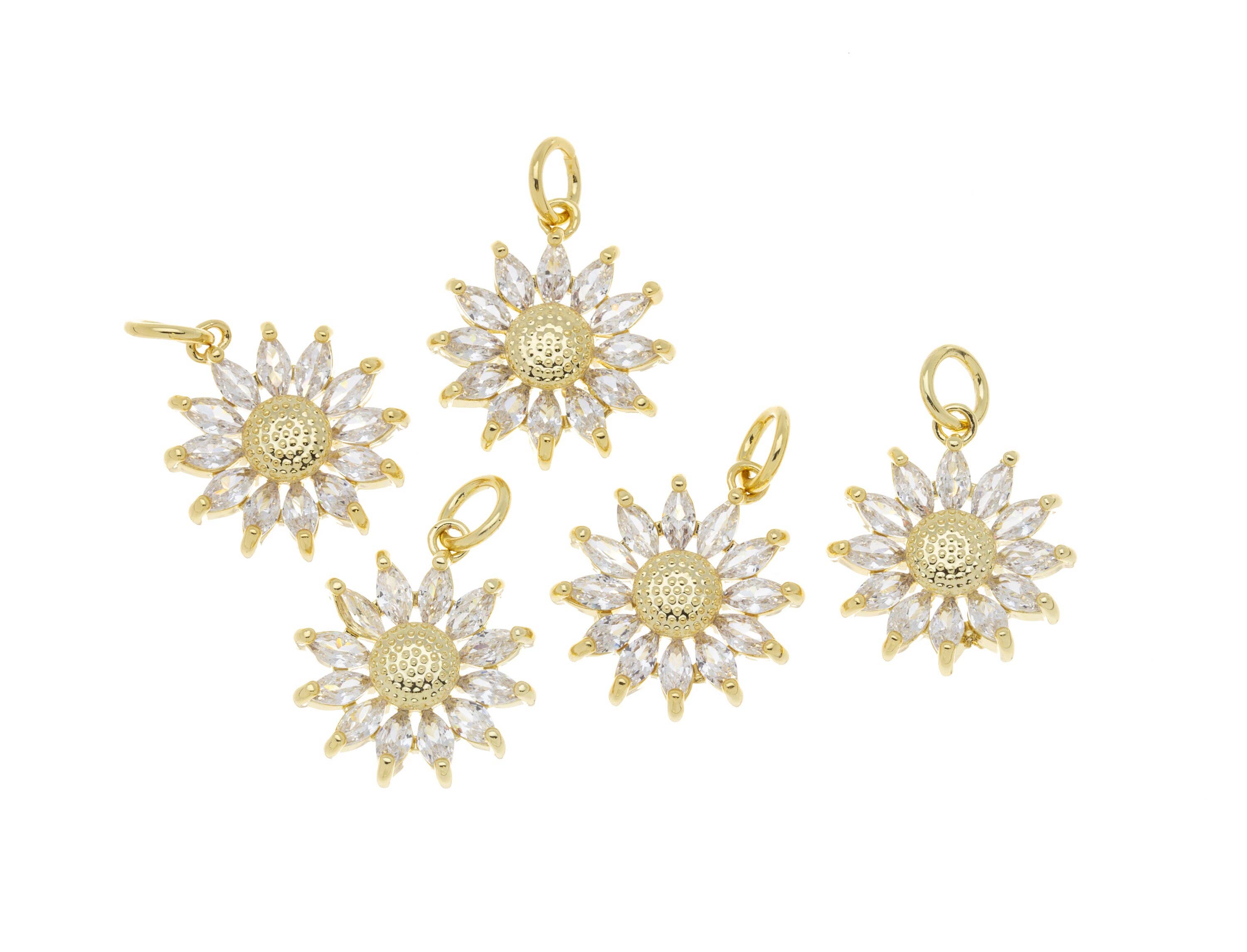 Sunflower Daisy Gold Charm Pendant with