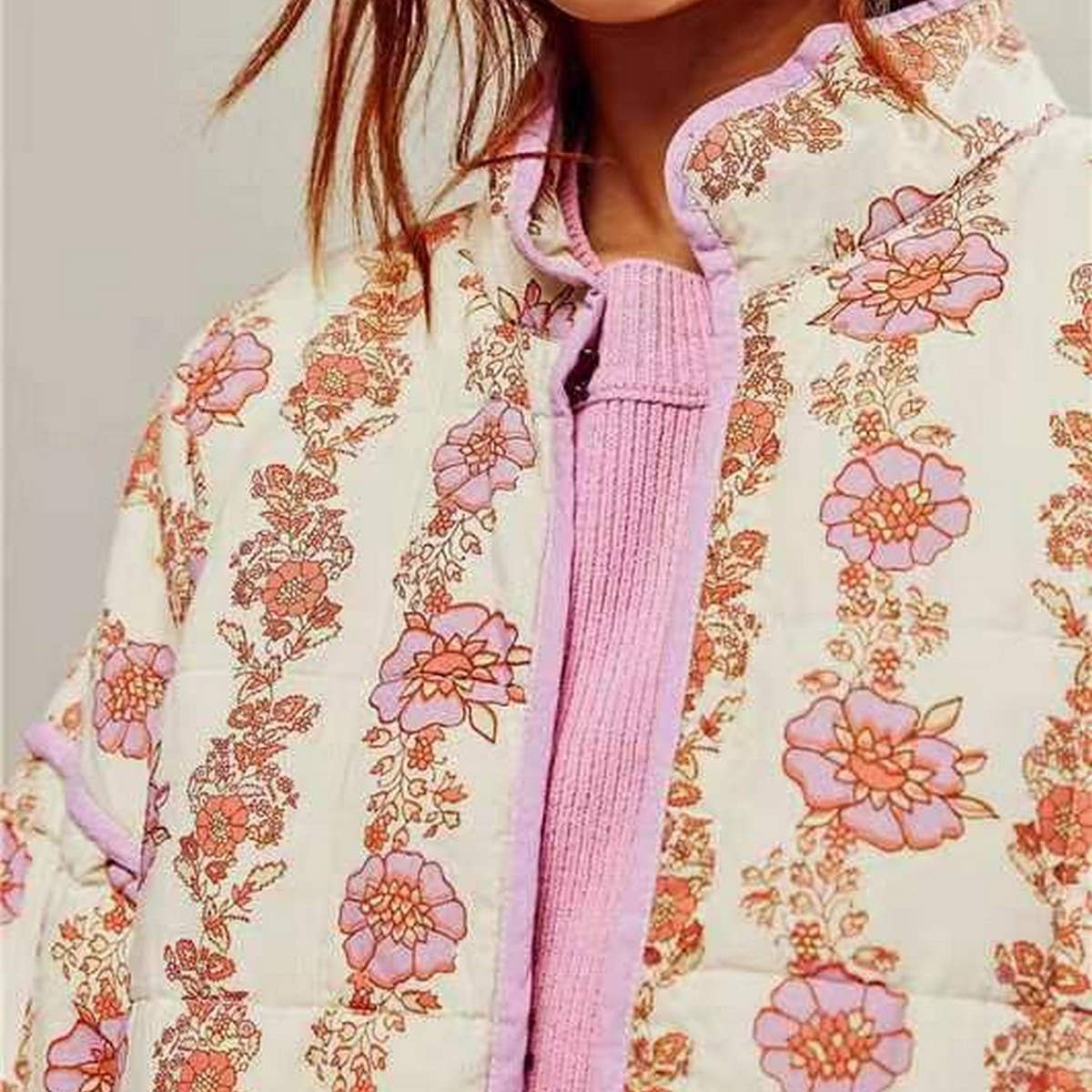 COLOR BLOCK FLORAL PRINT QUILTED JACKETS