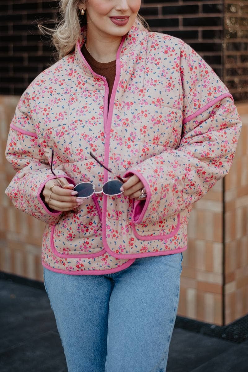 Pink Dainty Floral Lightweight Quilted Jacket