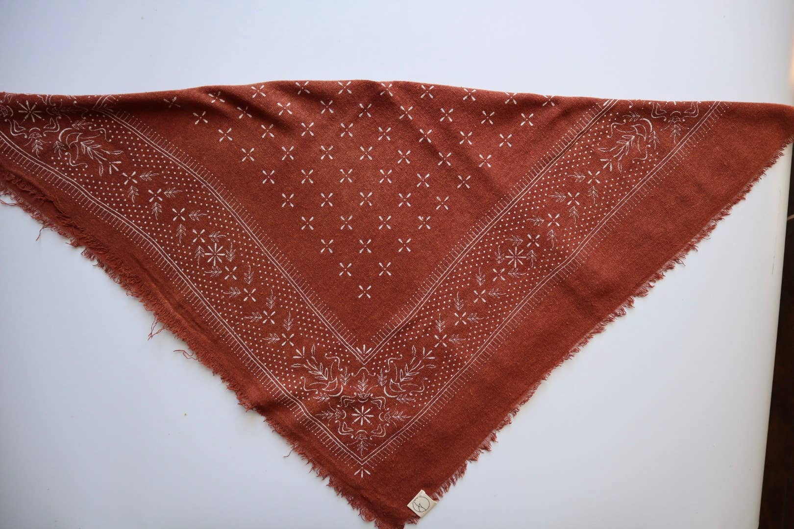 Terracotta Classic Print Naturally Dyed Bandana (white)