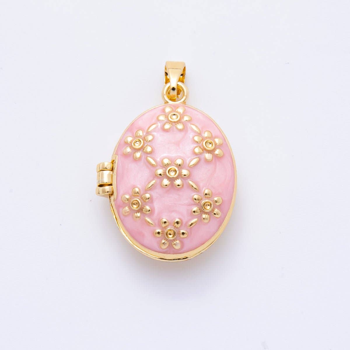 18K Gold Filled 27mm Enamel Vintage Flower Locket Pendant