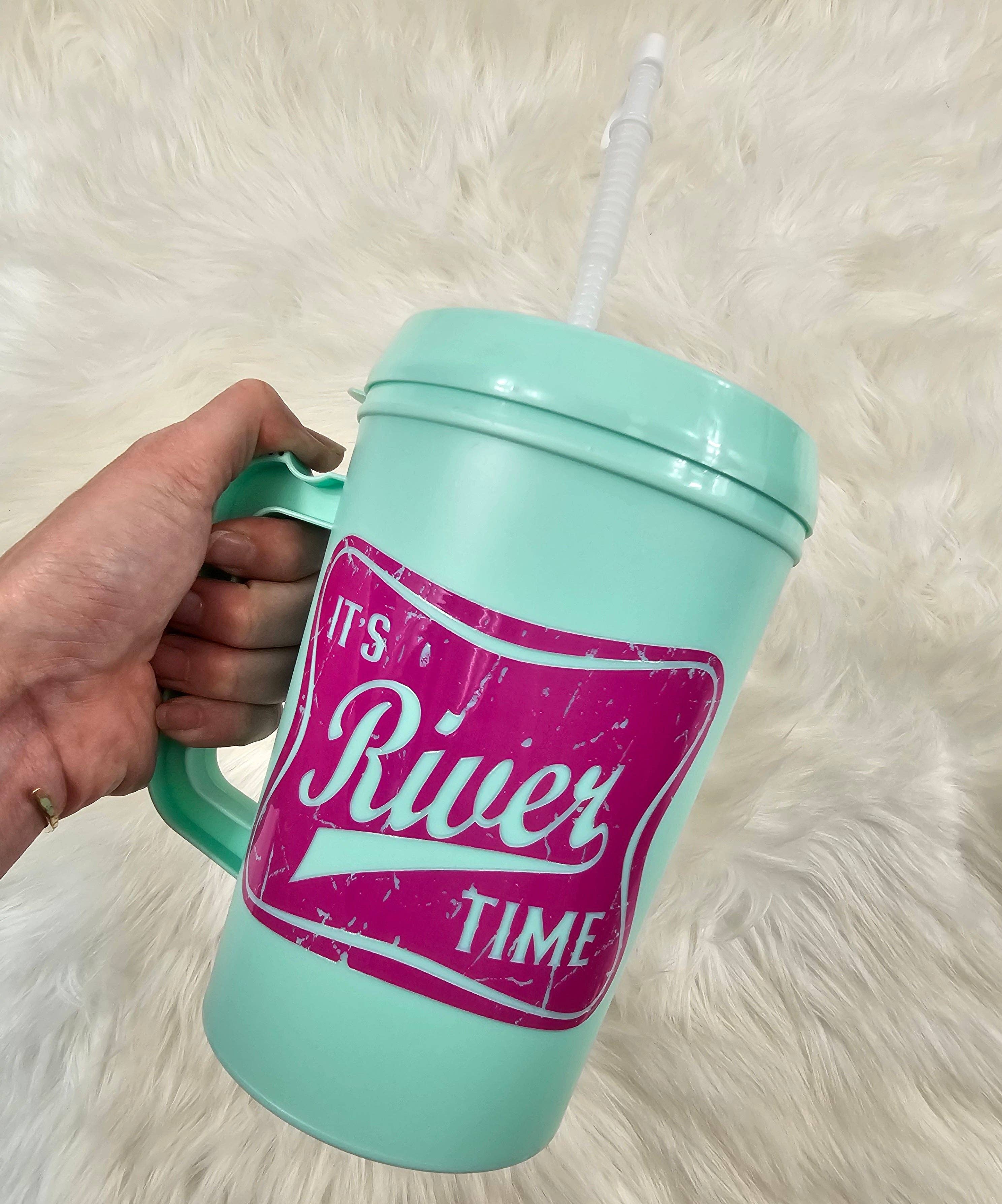 'It's River Time' Mega Trucker Mug 34oz: Seafoam