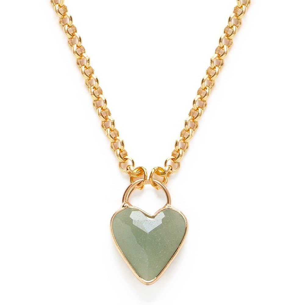 Gemstone Heart Pendant Chunky Chain