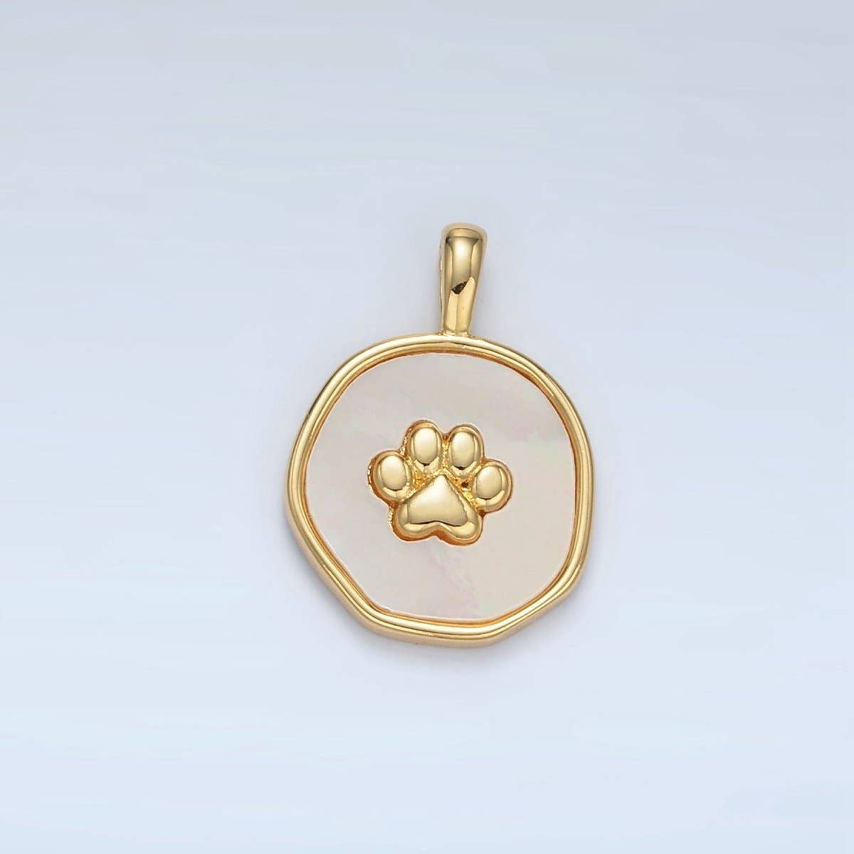 24K Gold Filled Pet Paw Print Shell Pearl Stamped Round Pendant