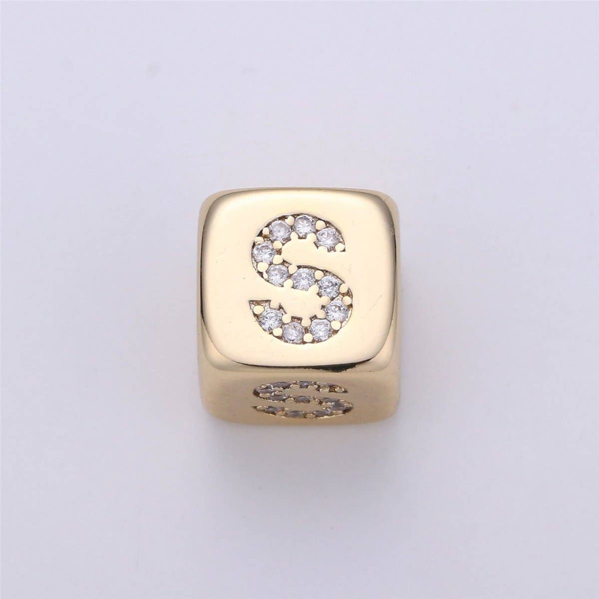 9x9mm Gold Initial Letter Beads, Alphabet Beads, Initial Beads, Alphabet Blocks Micro Pave Initial Block Charm for Bracelet Necklace Supply
