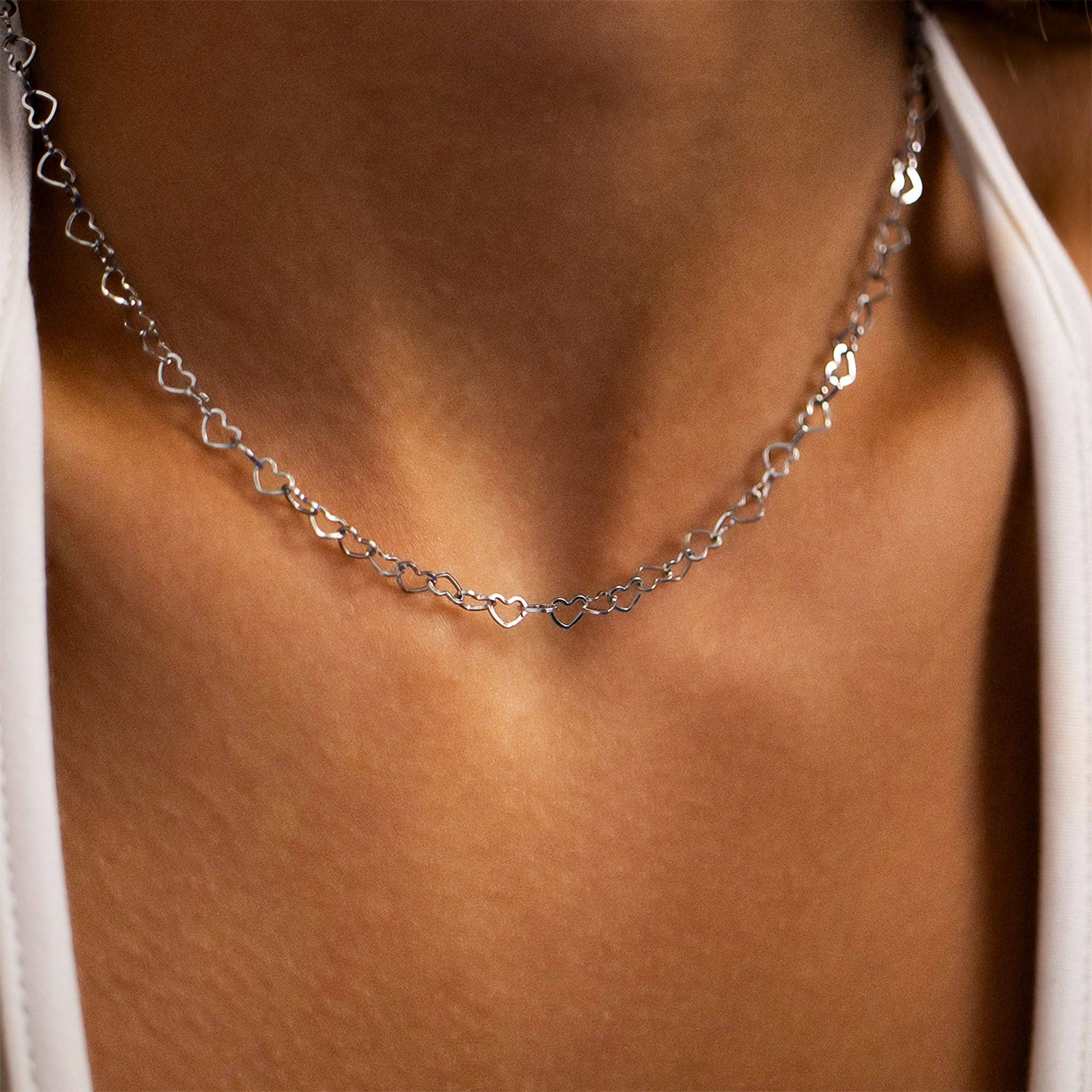 18K Gold PVD Stainless Steel Linked Heart Chain Necklace