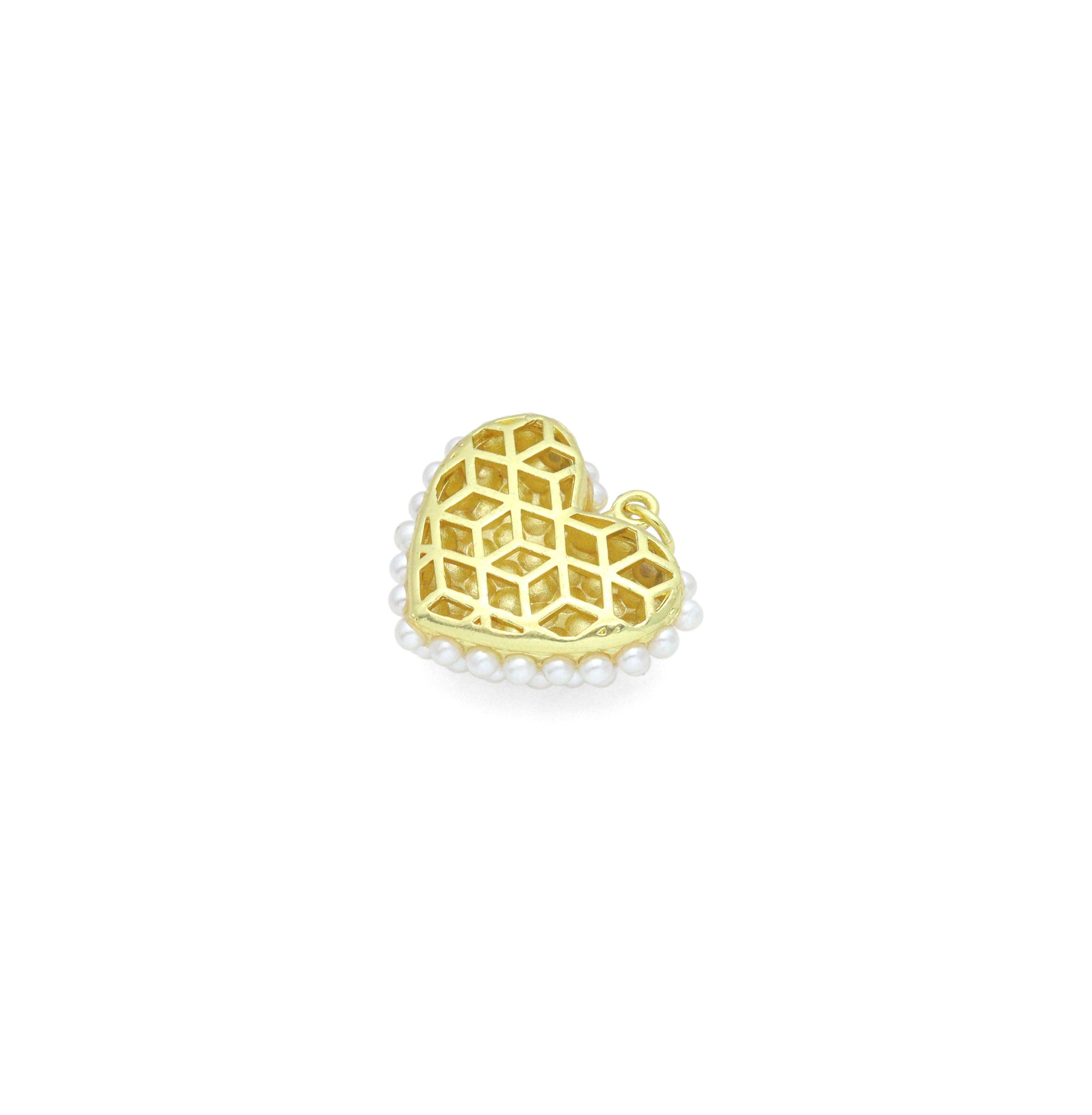 White Pearl Gold Heart Shape Charm Pendant