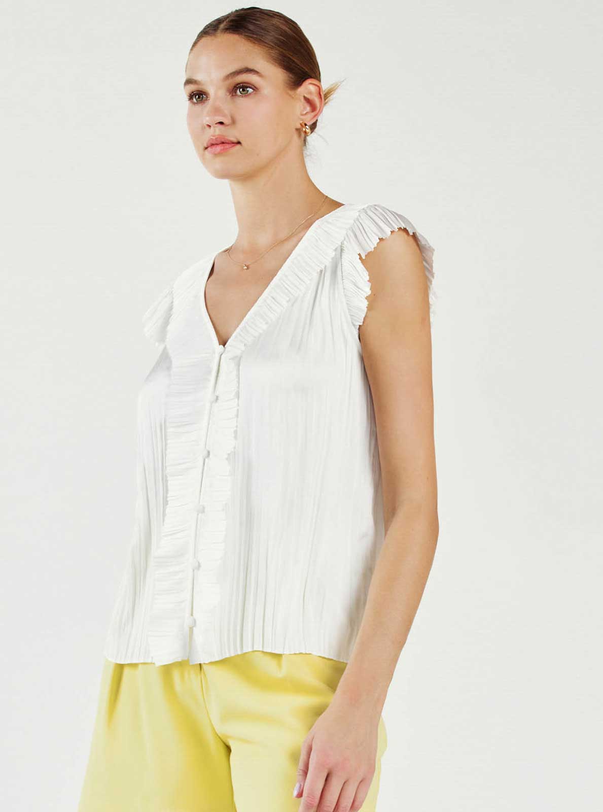 Button Front Pleated Blouse