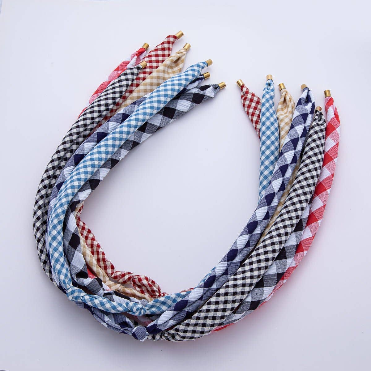 Stainless Steel Red, Black, Brown, Blue Knotted Mini Gingham Bandana Scarf Necklace | WA-1253 ~ WA-1375