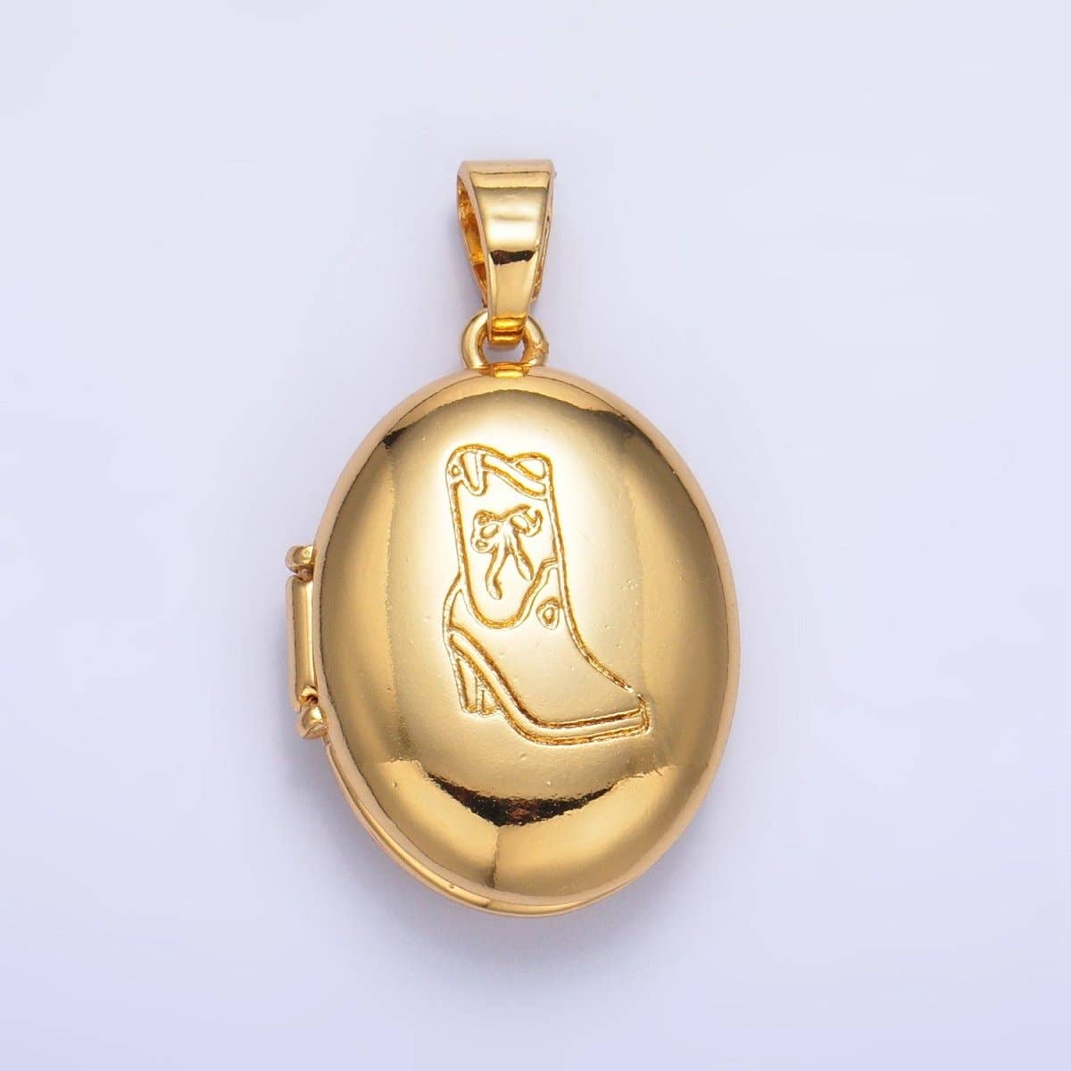 24K Gold Filled Engraved Cowboy Boot Oval Locket Pendant