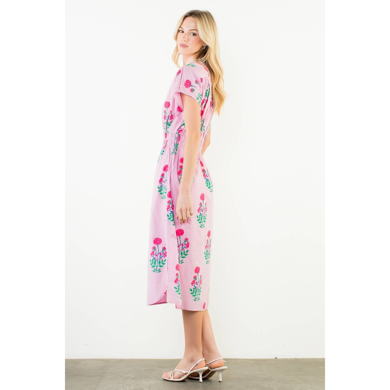 Short Sleeve Floral Print Midi Dress