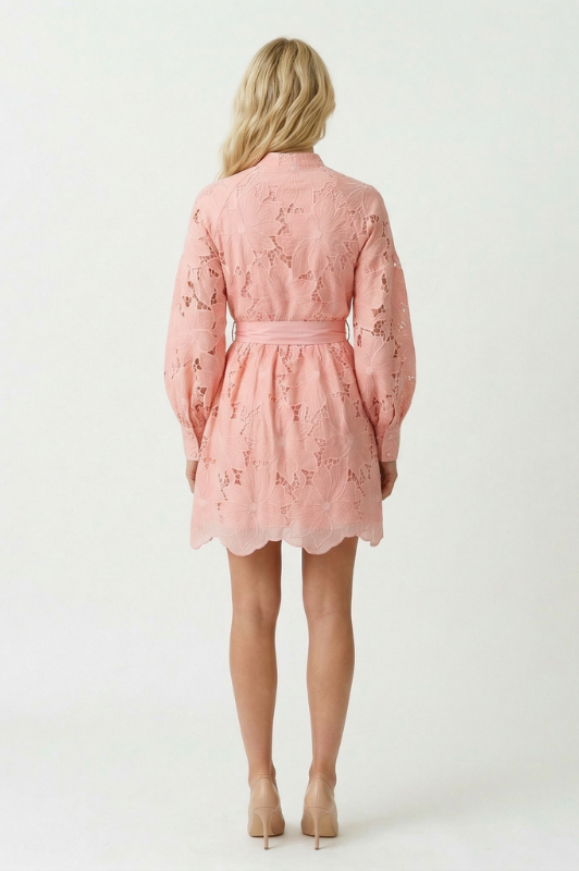 TD-10657-6 LONG SLEEVE FLORAL LACE DRESS-BLUSH